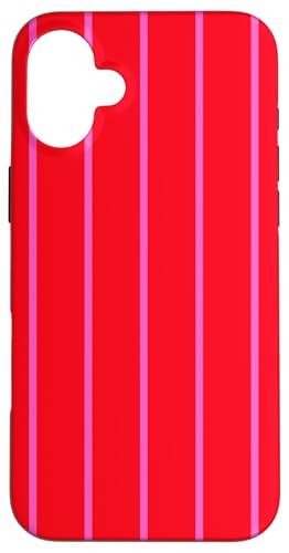 Red with Pink tripes Thin Vertical Lines Trendy Preppy Hülle für iPhone 16 Plus Red with Pink tripes Thin Vertical Lines Trendy Preppy Hülle für iPhone 16 Plus von Annalisse Striped Creations Co.