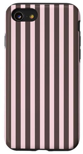 Brown and Pink Stripes Geometric Vertical Lines Boho Pattern Hülle für iPhone SE (2020) / 7 / 8 von Annalisse Striped Creations