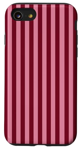 Burgundy and Pink Stripes Geometric Vertical Lines Trendy Hülle für iPhone SE (2020) / 7 / 8 von Annalisse Striped Creations