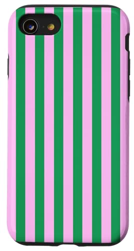 Green and Pink Stripes Geometric Vertical Lines Cute Pattern Hülle für iPhone SE (2020) / 7 / 8 von Annalisse Striped Creations
