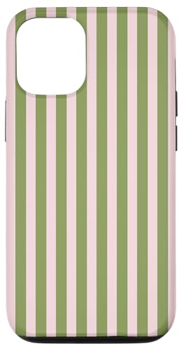 Olive Green and Pink Stripes Vertical Lines Preppy Aesthetic Hülle für iPhone 12/12 Pro von Annalisse Striped Creations