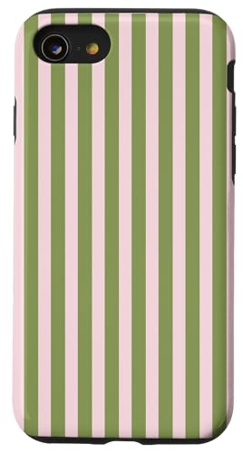 Olive Green and Pink Stripes Vertical Lines Preppy Aesthetic Hülle für iPhone SE (2020) / 7 / 8 von Annalisse Striped Creations