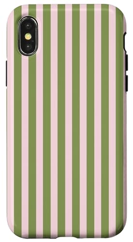 Olive Green and Pink Stripes Vertical Lines Preppy Aesthetic Hülle für iPhone X/XS von Annalisse Striped Creations