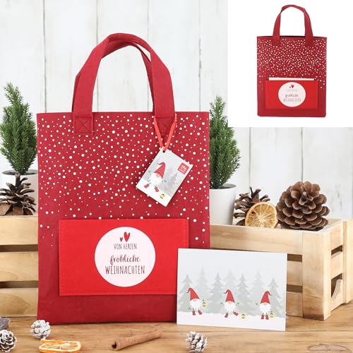 3 x Filz-Geschenktasche "Von Herzen fröhliche Weihnachten" 22 x 26 cm - Geschenktüte aus Filz - Geschenktaschen Filz für Weihnachten mit Postkarte von Annastore