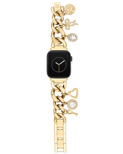 Anne Klein Modisches Armband für Apple Watch, sicher, verstellbar, Ersatzarmband für die meisten Handgelenke, Gold mit Perlen, 42 mm (Serie 10) und 38/40/41 mm, Gold mit Perlen, 42mm (Series 10) & von Anne Klein