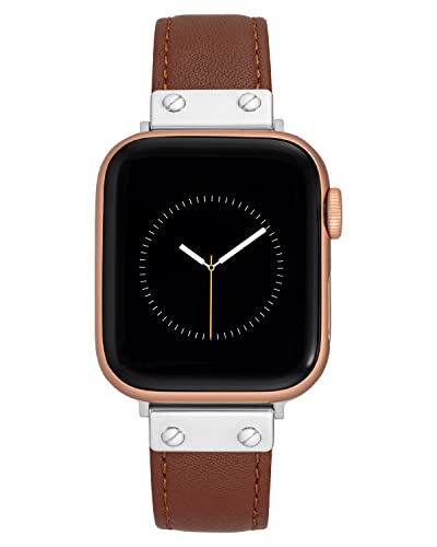 Anne Klein Modisches Lederarmband für Apple Watch, sicher, verstellbar, Ersatzarmband für Apple Watch, passend für die meisten Handgelenke, braun/silber, 42/44/45mm, WK/1008SVHY424445 von Anne Klein