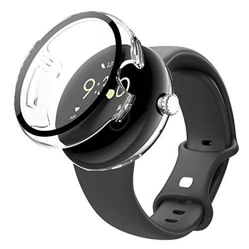 Annhan 2 in 1 Case für Google Pixel Watch 2 Hülle, Hülle mit Panzer Schutz Glas aus Gehärtetem Glas, 360° Rundum Ultradünnes Kratzfestes Case mit Panzerfolie für Google Pixel Watch 2- Transparent von AnnhanT