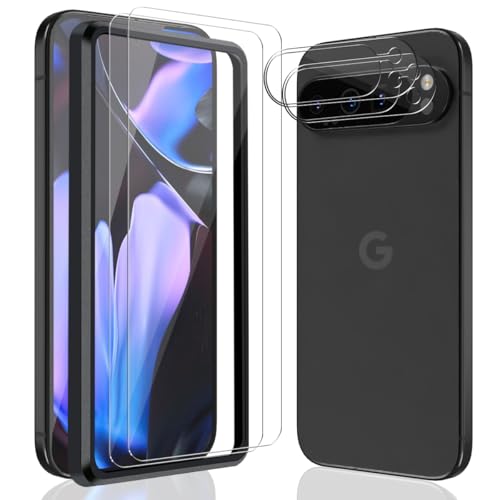 AnnhanT Panzer Schutz Glas für Google Pixel 9 Pro XL, 2 Stück Schutzfolie mit 2 Stück Kameraschutz Camera, 9H Härte Glasfolie Kratzfest, HD-klar Folie Displayschutz für Google Pixel 9 Pro XL von AnnhanT