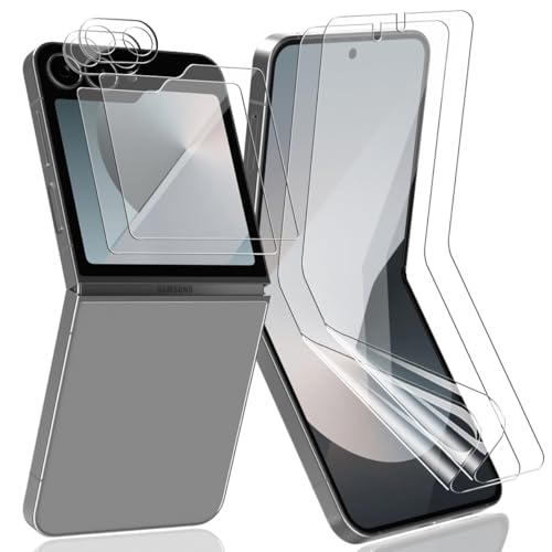 AnnhanT Schutzfolie für Samsung Galaxy Z Flip 6, Weich TPU Folie 2 Stück und Panzer Schutz Glas äußere Displayschutz 2 Stück und Kameraschutz Objektiv folie 2 Stück. 9H Kratzfest/HD für Z Flip 6 von AnnhanT