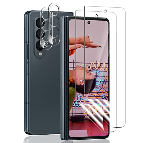 AnnhanT Schutzfolie für Samsung Galaxy Z Fold 4 äußerer Bildschirm Weich TPU Folie 2 Stück + Samsung Galaxy Z Fold 4 Panzer Schutz Glas Kameraschutz 2 Stück, TPU Displayschutz für Galaxy Z Fold4 von AnnhanT