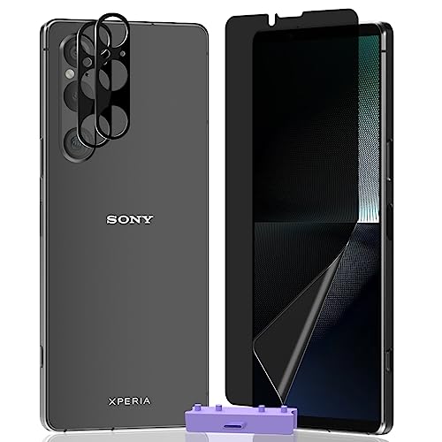 AnnhanT Schutzfolie für Sony Xperia 1 V Sichtschut Weich TPU Folie 1 Stück + für Xperia 1 V Panzer Schutz Glas Kameraschutz 2 Stück - Anti-Spy Displayschutz Einfache Montage für Xperia 1 V von AnnhanT