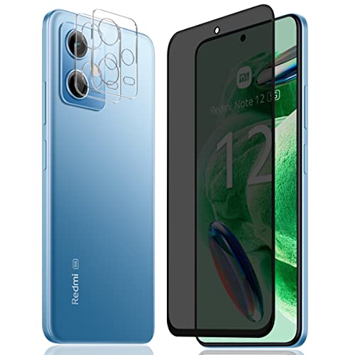 AnnhanT Schutzfolie für Xiaomi Redmi Note 12 5G/Poco X5 5G Panzer Schutz Glas für Sichtschut 1 Stück + Redmi Note 12 5G/Poco X5 5G Kameraschutz Schutzglas 2 Stück - 9H Panzerfolie/Anti-Spy von AnnhanT