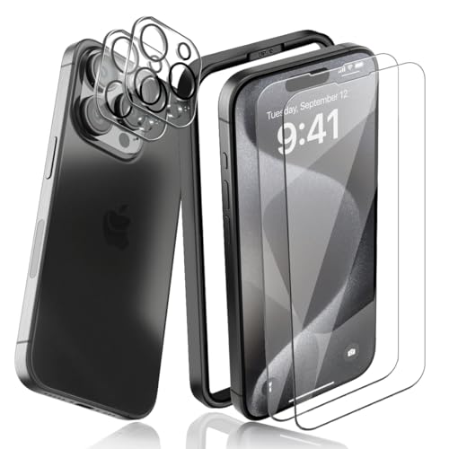 AnnhanT Schutzfolie für iPhone 15 Pro Max Panzer Schutz Glas 2 Stück + iPhone 15 Pro Max Kameraschutz Panzerfolie 2 Stück. Positionierhilfe/9H Kratzfest. Displayschutz für iPhone 15 Pro Max von AnnhanT