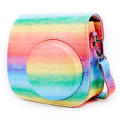 Annle Tasche für Fujifilm Instax Mini 8 / Mini 9 Sofortbildkamera aus Weichem Kunstleder mit Schulterriemen und Tasche (Rainbow) von Annle