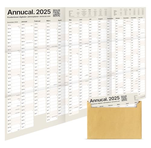 Annucal® XXL Wandkalender 2025 groß, 98 x 68 cm - Design Jahreskalender, gefalzt im Querformat, gefaltet, Wandplaner, Jahresplaner, 2025er Kalender von Annucal
