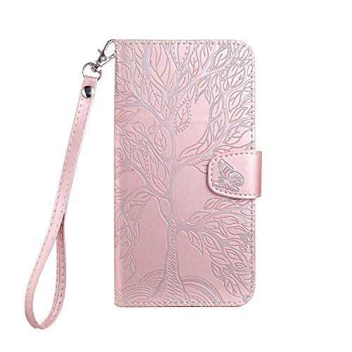 Annuo Handyhülle Samsung S7 Hülle Stoßfeste Brieftasche Muster Handytasche Samsung S7 etui klapphülle Wallet Schutzhülle Samsung Galaxy S7 Tasche Kartenfach Holzmaserung Roségold von Annuo