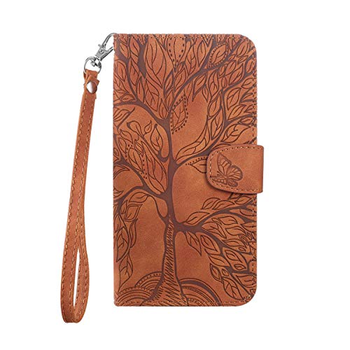 Annuo Handyhülle für iPhone XR(6.1") Hülle Tasche Case mit ständer Magnetverschluss Geldbörse Kartenfach Schutzhülle für iPhone XR(6.1") Lederhülle Klappbar Band Stoßfest Baum Motiv Braun von Annuo