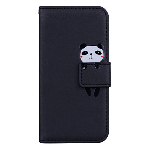 Annuo handyhülle Samsung A7 2018 Hülle Stoßfeste Brieftasche Cartoon Panda Muster Handytasche Samsung Galaxy A7 2018 etui klapphülle Wallet Schutzhülle Samsung A7 2018 Tasche Leder Schwarz von Annuo