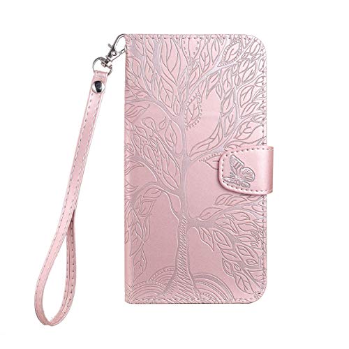 Annuo - iPhone 7 Plus / 8 Plus Hülle Wallet Case Cover Magnetic Closure 3D Holzmaserung Handyhülle Standfunktion Rose Gold von Annuo