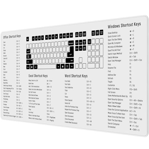 Anpollo Gaming Mauspad XXL 900x400mm - Schreibtischunterlage Gross - rutschfest XXL Mousepad für Gaming und Office - Excel Tastaturkürzeln Weiß von Anpollo