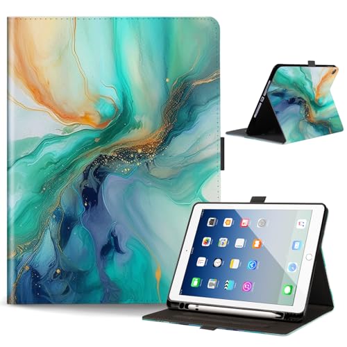 Anpredo Hülle für iPad 9/8/7 Generation 10.2 Zoll mit Stifthalter, Multi Angle Viewing, Folio Cases für Apple iPad 8./7./9. Generation, grüner Marmor von Anpredo