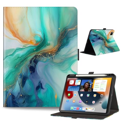 Anpredo Hülle für iPad Pro 11 Zoll mit Stifthalter, Multi-Winkel Betrachtungsständer Hüllen für iPad Pro 11 1st/2nd/3rd/4th Gen, grüner Marmor von Anpredo