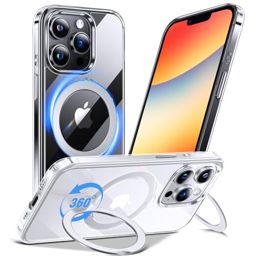 Anqrp 360° All-in-One-Ständerhülle Crystal Clear für iPhone 13 Pro Hülle (Magnetischer Robust Ständer), [MagSafe Kompatibel] [Nie Vergilbung] Handyhülle für iPhone 13 Pro Case Schutzhülle, Transparent von Anqrp