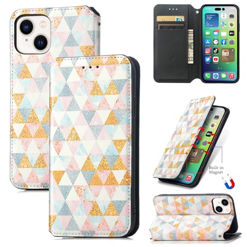 Anqrp für iPhone 14/13 Hülle mit Kartenfach, Leder Wallet Klapphülle TOP Stoßfeste Schutzhülle Ständer Funkelnd Flip Brieftaschen Handyhülle für iPhone 13/14 6.1 Zoll, Nordischer Diamant von Anqrp