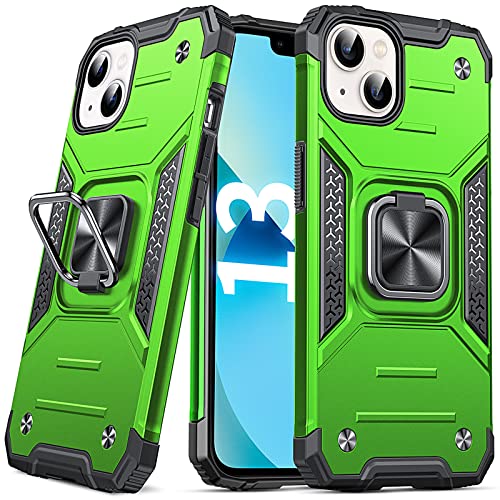 Anqrp Entworfen für iPhone 13 Hülle, militärische Schutzhülle mit verbessertem Metallring Kickstand [unterstützt Magnethalterung] kompatibel mit iPhone 13 6.1, grasgrün von Anqrp