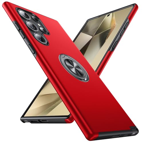 Anqrp Hidden Series Schutzhülle für Samsung Galaxy S24 Ultra 5G, [kein abfallender Ständer], 360°-Metallring, 4,6 m, Militärqualität, stoßfeste Schutzhülle, entworfen für Samsung Galaxy S24 Ultra, Rot von Anqrp