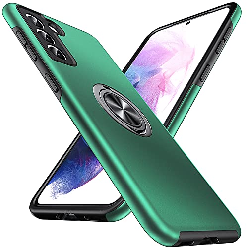 Anqrp Hiddenian Serier Kompatibel mit Samsung Galaxy S21 Hülle 5G, [Eingebetteter Ständer] [Militärischer Vollschutz] Magnet Handyhülle für Samsung Galaxy S21 mit Ring, Dunkelgrün von Anqrp