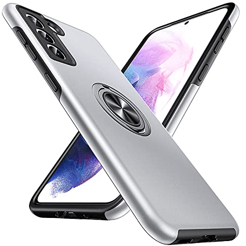 Anqrp Hiddenian Series Compatible with Samsung Galaxy S21 Case 5G, [Embedded Stand] [Military Full Protection] Magnetic Phone Case for Samsung Galaxy S21 with Ring, Silber von Anqrp