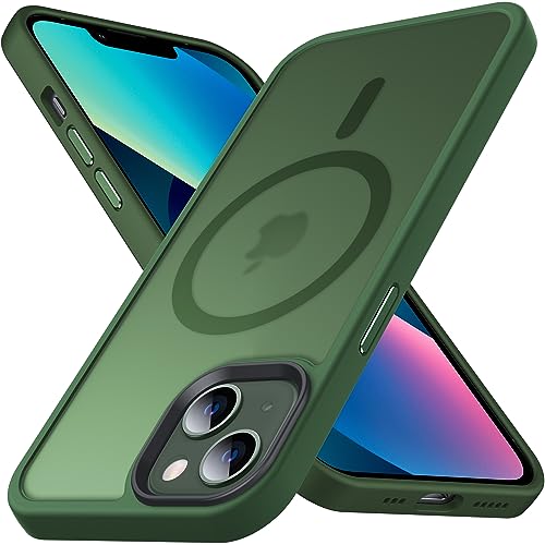 Anqrp Kada Serie Kompatibel mit iPhone 13/14 Hülle, [mit MagSafe] Transluzente Matte Silikon Schutzhülle für iPhone 13/14 Handyhülle 6,1 Zoll, Dunkel Grün von Anqrp