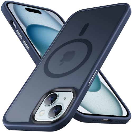 Anqrp Kada Serie für iPhone 15 Hülle, [Strong Magnets Compatible mit Mag] [Transluzente Matte Schutzhülle] Military Stoßfest Handyhülle für iPhone 15 6.1'', Dunkel Blau von Anqrp
