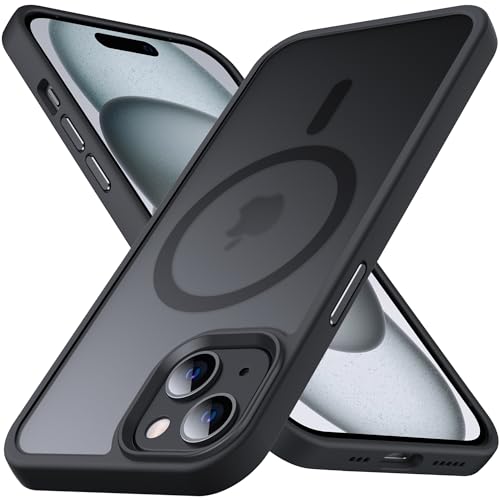 Anqrp Kada Serie für iPhone 15 Hülle, [Strong Magnets Compatible mit Mag] [Transluzente Matte Schutzhülle] Military Stoßfest Handyhülle für iPhone 15 6.1'', Schwarz von Anqrp