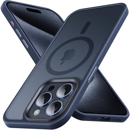 Anqrp Kada Serie für iPhone 15 Pro Hülle, [Strong Magnets Compatible mit Mag] [Transluzente Matte Schutzhülle] Military Stoßfest Handyhülle für iPhone 15 Pro 6.1'', Dunkel Blau von Anqrp