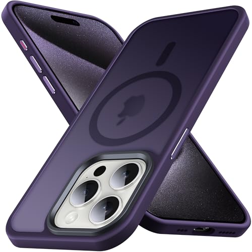 Anqrp Kada Serie für iPhone 15 Pro Hülle, [Strong Magnets Compatible mit Mag] [Transluzente Matte Schutzhülle] Military Stoßfest Handyhülle für iPhone 15 Pro 6.1'', Dunkel Lila von Anqrp