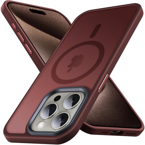 Anqrp Kada Serie für iPhone 15 Pro Hülle, [Strong Magnets Compatible mit Mag] [Transluzente Matte Schutzhülle] Military Stoßfest Handyhülle für iPhone 15 Pro 6.1'', Glücks Rot von Anqrp