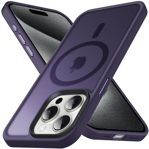 Anqrp Kada Serie für iPhone 15 Pro Max Hülle, [Strong Magnets Compatible mit Mag] [Transluzente Matte Schutzhülle] Military Stoßfest Handyhülle für iPhone 15 Pro Max 6.7'', Dunkel Lila von Anqrp