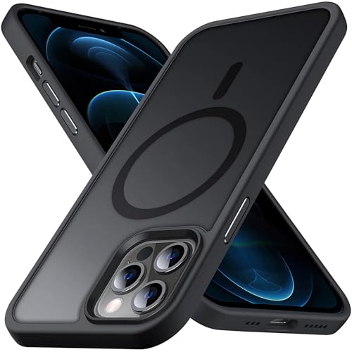 Anqrp Kada Seriesr Kompatibel mit iPhone 12/12 Pro Hülle, [mit MagSafe] [Transluzente Matte Schutzhülle] Military Grade Handyhülle für iPhone 12/12 Pro 6.1 Zoll, Schwarz von Anqrp