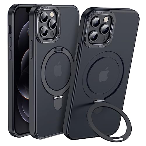 Anqrp Magz Serie für iPhone 12/12 Pro Hülle, Magnetisch Ring Ständer, Halbtransparent Matte iPhone 12 Schutzhülle, Militär Handyhülle für iPhone 12 Pro mit Silikon 6.1'', Schwarz von Anqrp