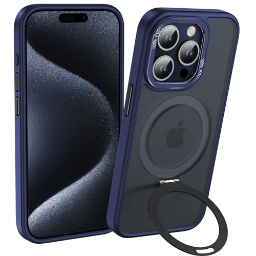 Anqrp Magz Serie für iPhone 15 Pro Hülle, Magnetisch Ring Ständer, Halbtransparent Matte Schutzhülle, Militär Stoßfest Handyhülle für iPhone 15 Pro mit Silikon 6.1’’, Blau von Anqrp
