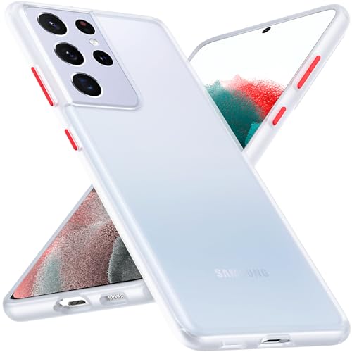 Anqrp Zero Serie für Samsung Galaxy S21 Ultra Hülle 5G, [Unterstützung für Induktives Laden] [Durchscheinende Matte Dünn Handyhülle] Stoßfest Slim Schutzhülle, Weiß von Anqrp