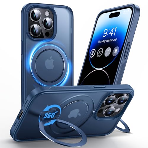 Anqrp 360° All-in-One-Ständerhülle für iPhone 14 Pro Hülle mit Rotierbarem Magnetischem Ständerringhalter, Kompatibel mit MagSafe, Stoßfeste MIL-Grade-iPhone 14 Pro Handyhülle 6,1 Zoll, Blau von Anqrp