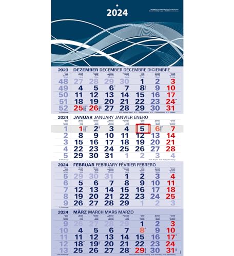 der blaue 4-Monatskalender Kompakt 2024 blauer Bürokalender großer Wandkalender von Anschütz