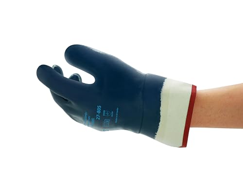 Ansell ActivArmr 27-805 Schwere Arbeitshandschuhe, Schnittfest Nitril-Beschichtung, Hoher Griffsicherheit und Abriebfestigkeit für Grobe Arbeiten, Industrie-Schutzhandschuhe, Blau, Größe L (12 Paar) von Hycron