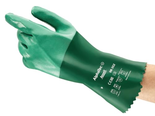 Ansell AlphaTec 08-352 Neoprenhandschuhe, Chemikalien- und Flüssigkeitsschutz, Grün, Größe 10 (12 Paar) von Ansell