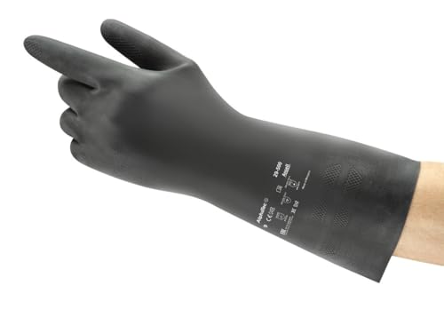 Neotop Ansell AlphaTec 29-500 Chemikalien Schutzhandschuhe, Flüssigkeitsschutz, Chemische Belastbarkeit, Chemie-Arbeitshandschuhe, Neoprenhandschuh Damen Herren, Schwarz, Größe M (12 Paar) von Neotop