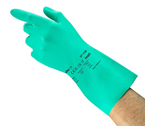 Ansell AlphaTec 37-136 Nitril-Handschuhe, Chemikalienschutz-Handschuh, Chemikalien- und Flüssigkeitsschutz, Industrie PSA, Arbeitshandschuhe Wiederverwendbar, Grün, Größe XL (1 Paar) von Ansell