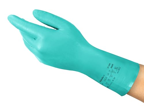 Ansell AlphaTec 37-300 Mehrzweckhandschuhe aus Nitril, Chemikalienschutz, Lebensmittel Geeignet, Wiederverwendbare Nitrilhandschuhe, Hausputz, Haushalt, Kochen, Grün, Größe L (12 Paar) von Ansell